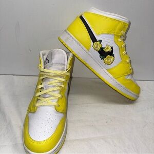 Nike Air Jordan 1 Mid Shoes Dynamic Yellow Floral Sneakers 2019 Size 7Y